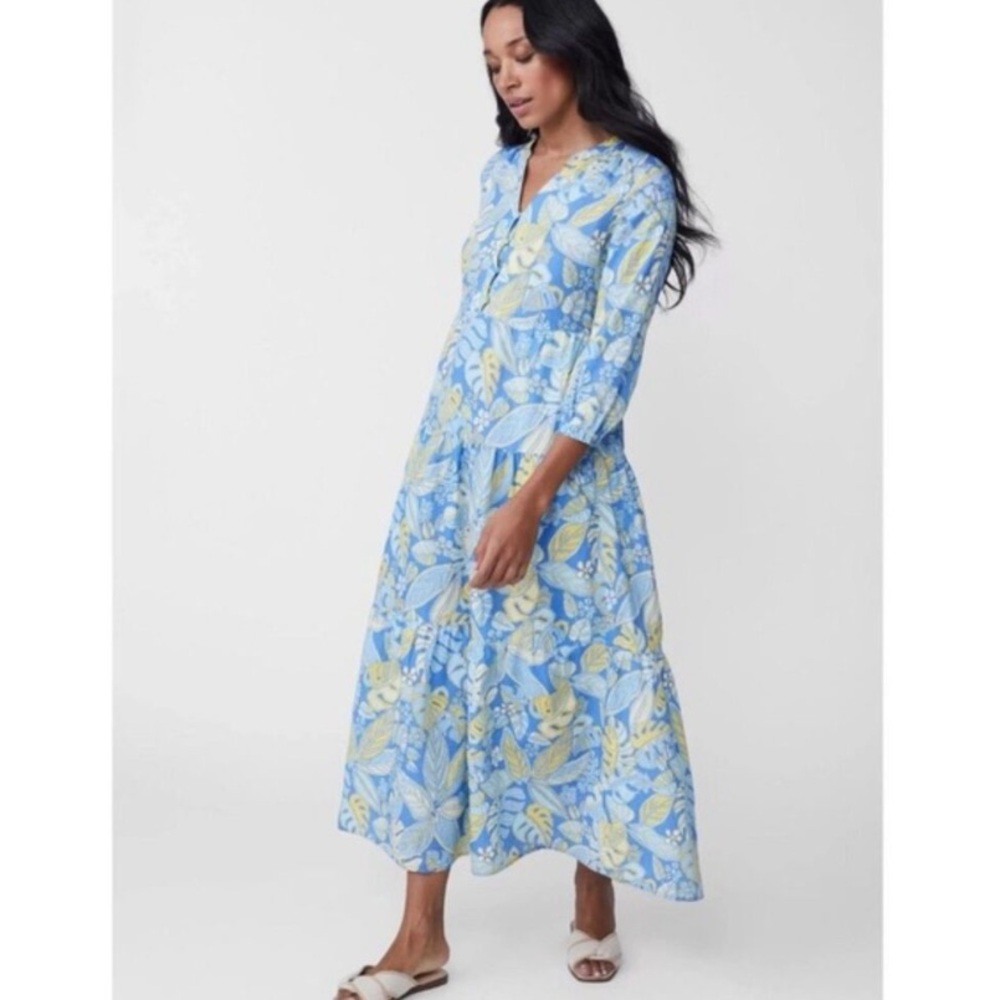 J. McLaughlin Linen Cotton Blue and Yellow Floral Maxi Dress